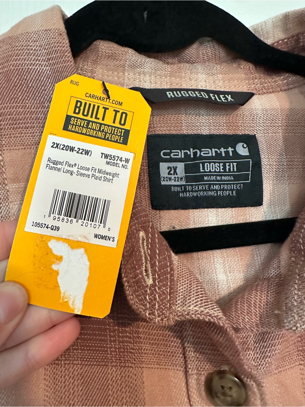 Carhartt Rugged Flex Brown & Peach Plaid Button-Up Shirt - Picture 3 of 7